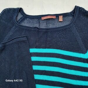 525 America Womens XL Striped Knit Top Blue Teal Rayon Blend Sweater